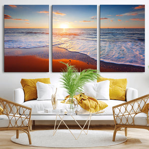 Tropical Ocean Sunset Wall Art Canvas Print, Golden Beach