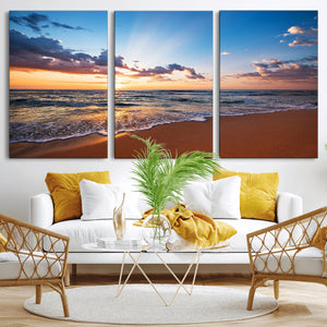 Serene Ocean Sunset Canvas Print, Golden Hour Beach Wall