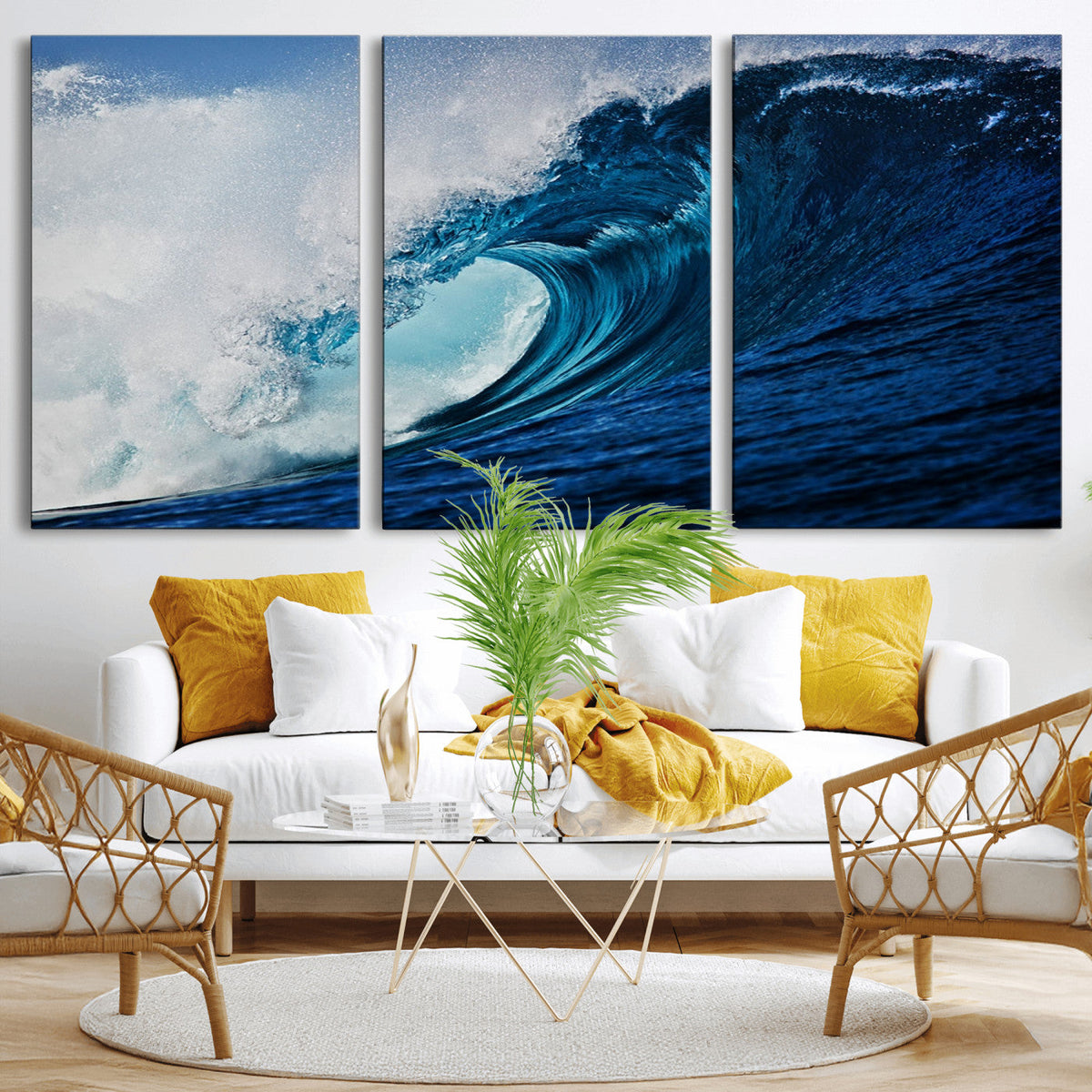 Ocean Wave at Sunset Canvas Art, Large Wall Print of Vibrant