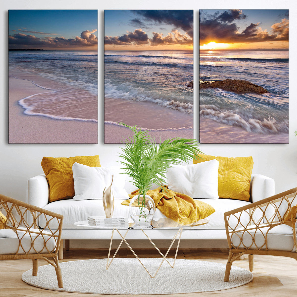 Sea Ocean Sunset Beach Wall Art Canvas Print