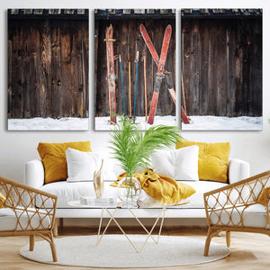 Vintage Ski Gear Canvas Print, Vintage Ski Gear Against