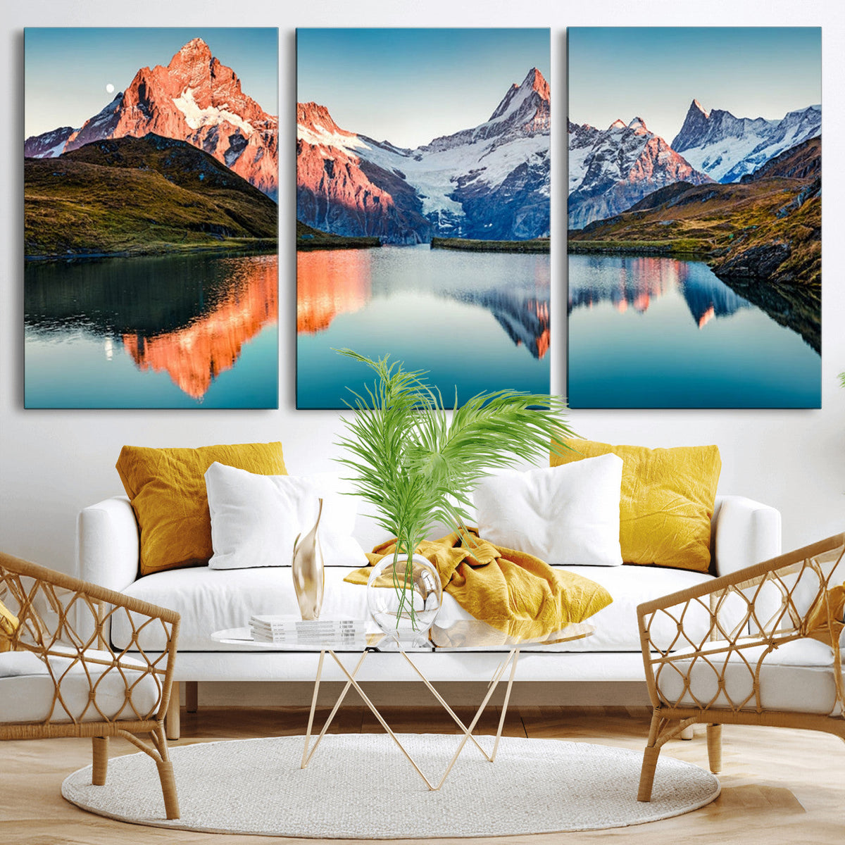 Landscape Mountain and Lake View Wall Art Canvas Print
