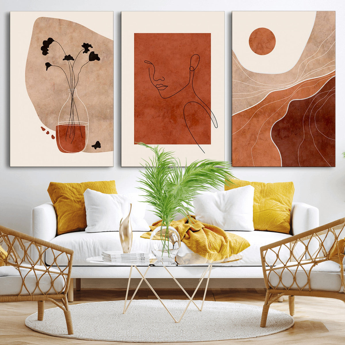 Boho Sunset Mountain Canvas Print, Modern Boho Sunset