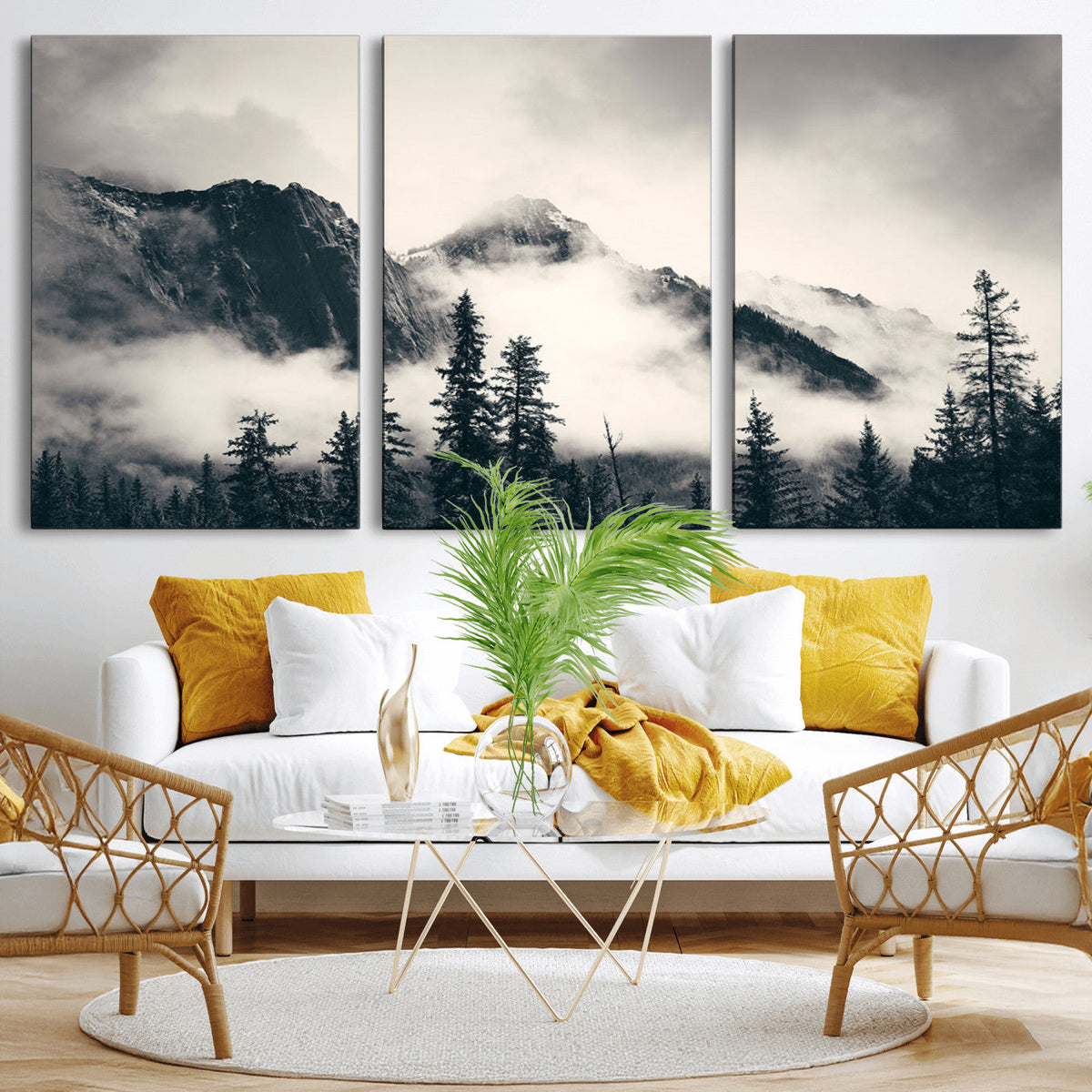 Large Foggy Mountain Forest Wall Art Canvas Print | Misty