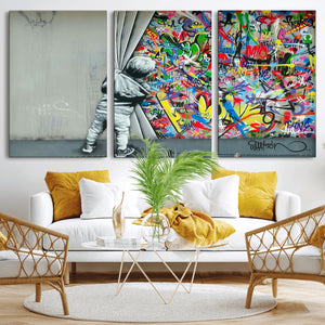 Banksy Colorful Street Graffiti Canvas Wall Art Print,