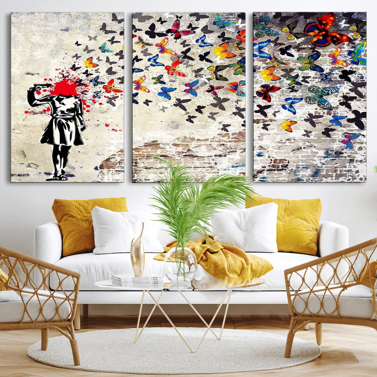 Banksy Art Butterfly Girl Explosion Canvas Art – Vibrant