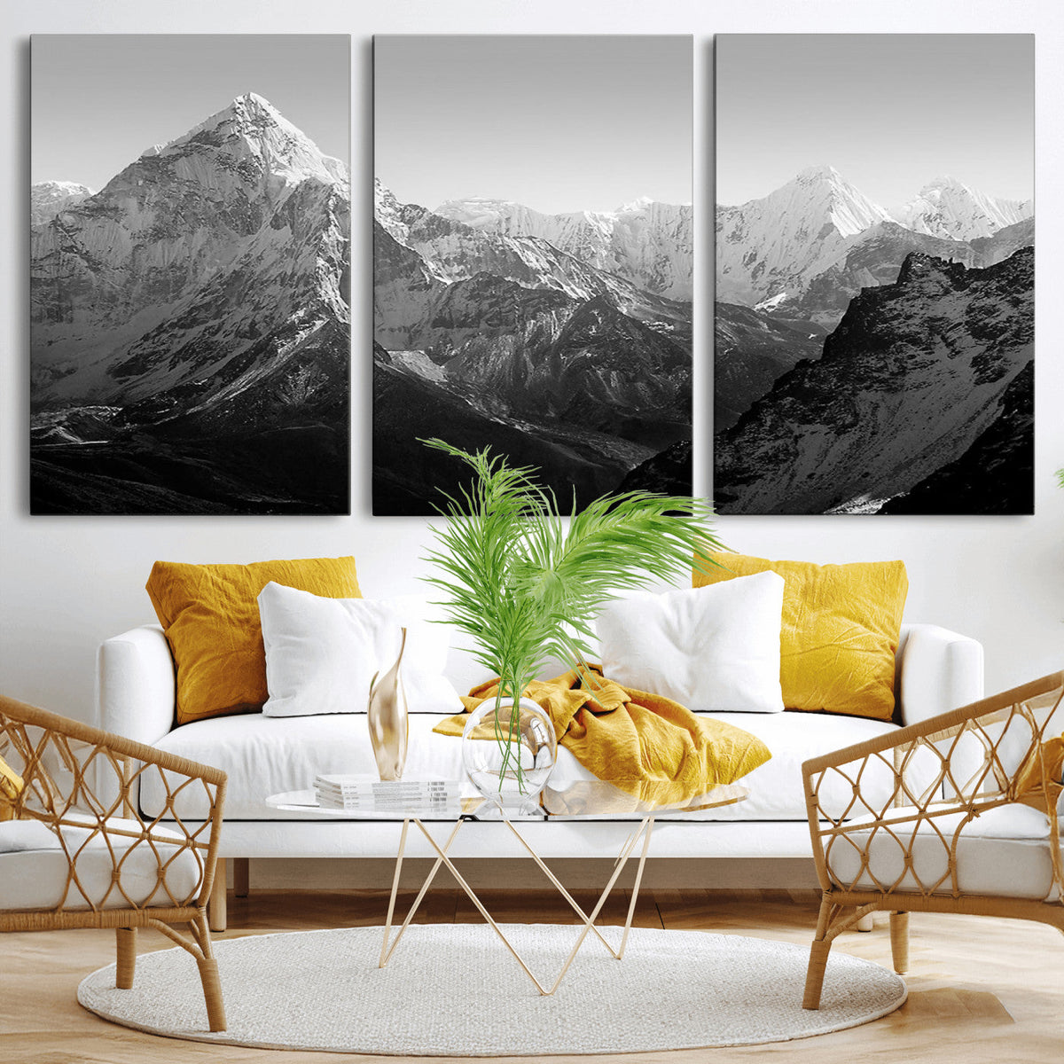 Everest Himalaya Mountain Peaks Black & White Triptych
