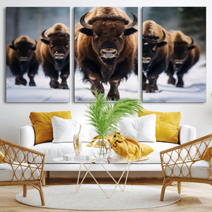 Buffalo Wall Art Canvas Print, American Bison Herd Wall Art