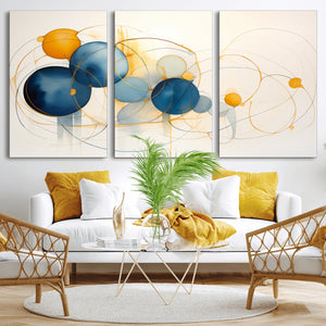 Geometric Blue Orange Abstract Wall Art Canvas, Geometric