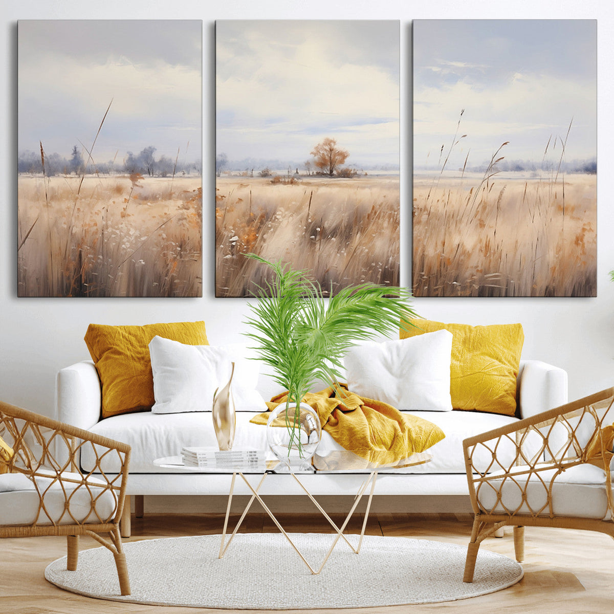 Golden Fields Wall Art Print Canvas – Serene Landscape of