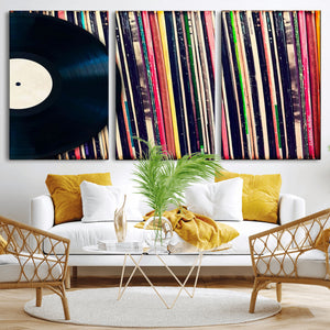 Vinyl Record and Album Collection Canvas Wall Art - Retro