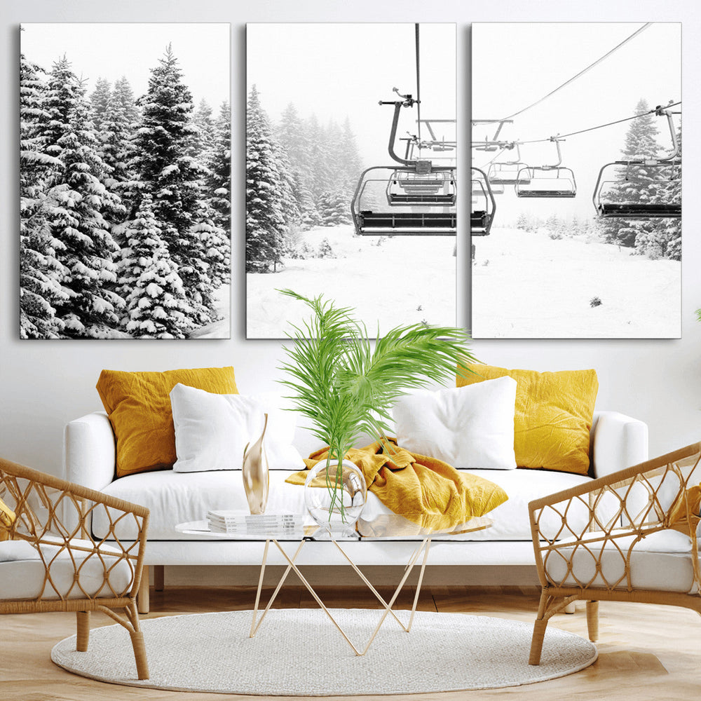 Ski Wall Art - Ski Lift Wall Art Canvas Print Snow Covered