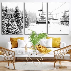 Ski Wall Art - Ski Lift Wall Art Canvas Print Snow Covered