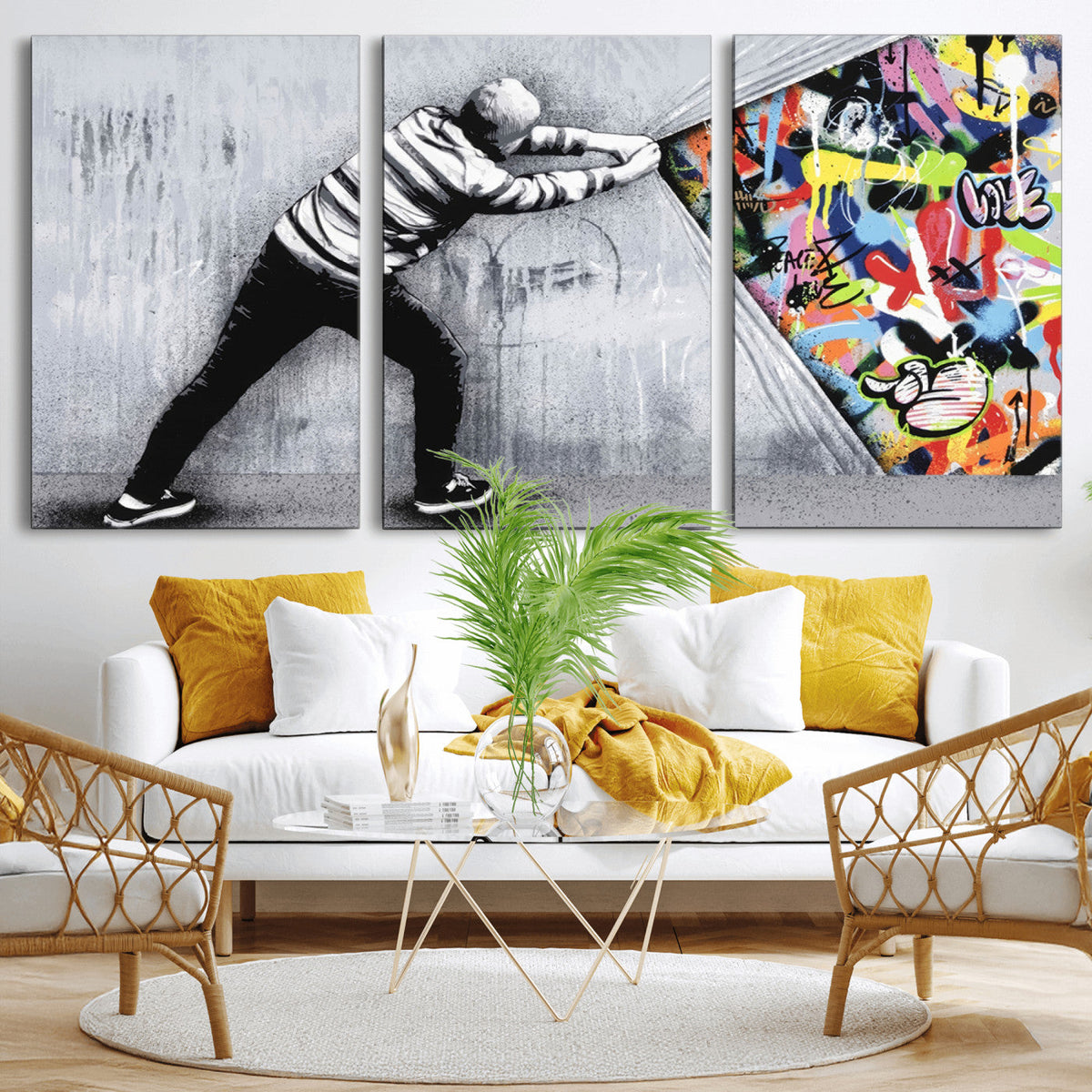 Banksy Art Behind the Curtain Street Wall Art Canvas Print |