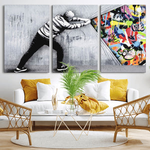 Banksy Art Behind the Curtain Street Wall Art Canvas Print |
