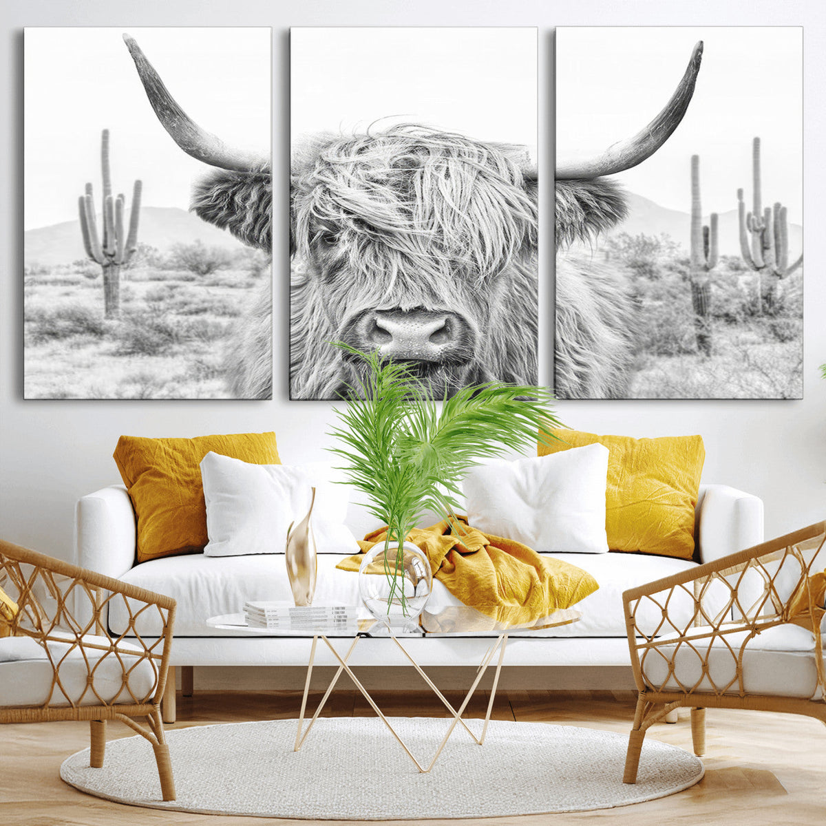 Rustic Charm | Cow Longhorn Black White Bighorn Wall Art