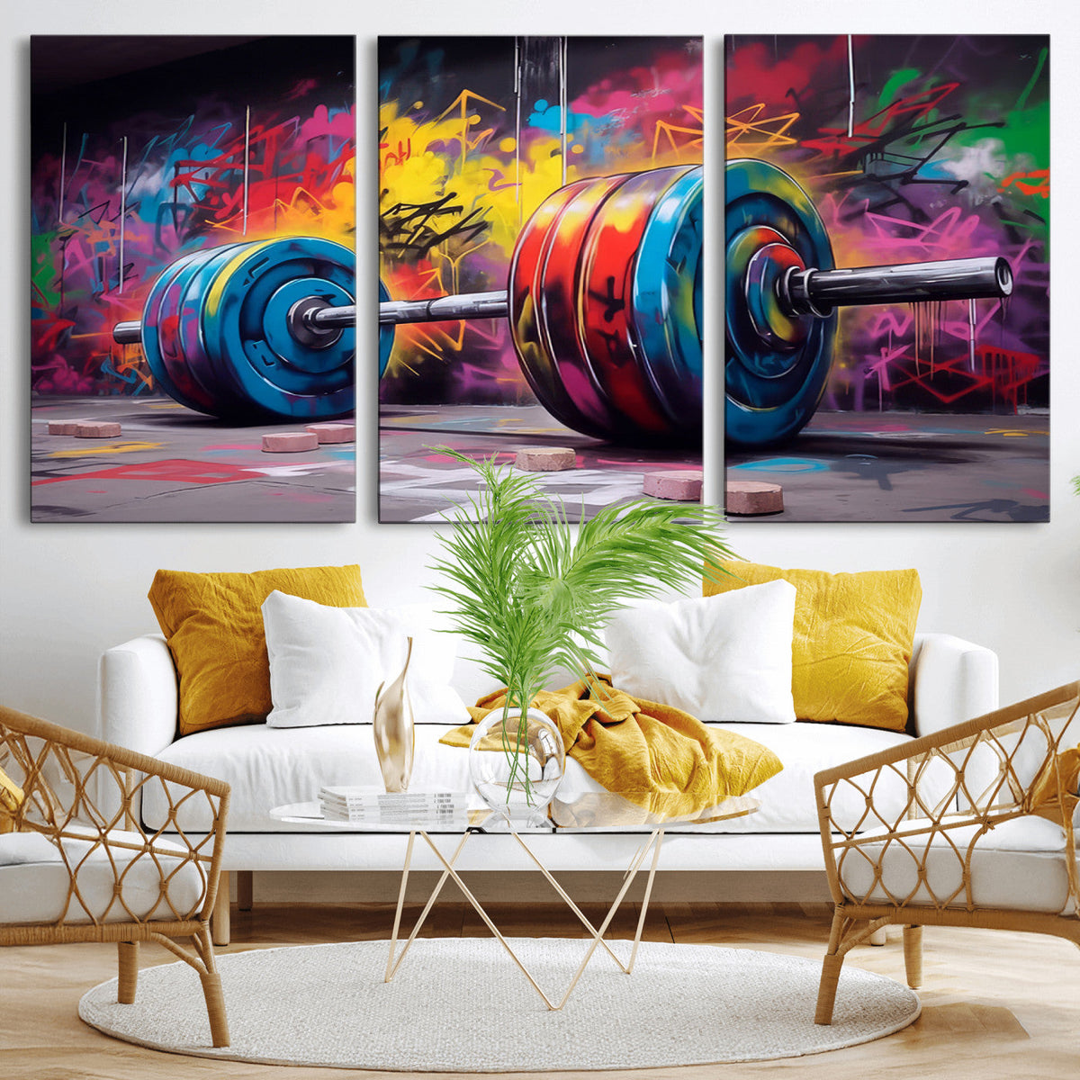 Abstract Graffiti Barbell Canvas Wall Art – Urban Fitness