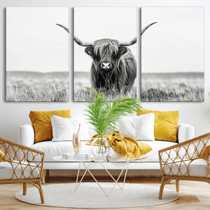 Highland Cow Canvas Wall Art – Majestic Beauty in Black and