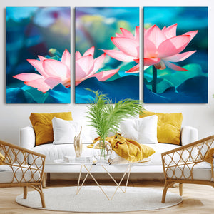 Pink Lotus Flower Canvas Wall Art | Vibrant Floral Wall