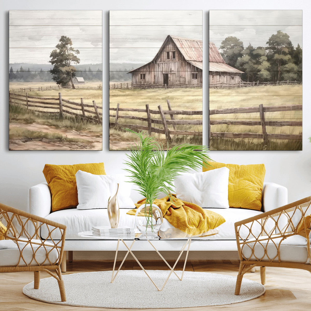 Rustic Farmhouse Barn Wall Art | 3-Panel Framed Gallery Wrap