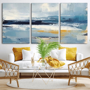 Abstract Ocean Canvas Wall Art - Coastal Blue and Gold