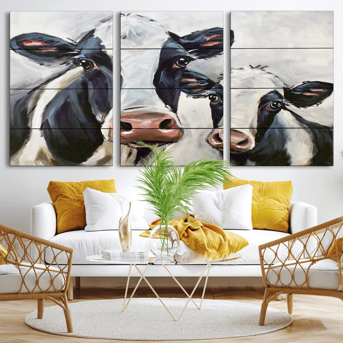 Vintage Baby and Mom Cattle Wall Art Canvas Print