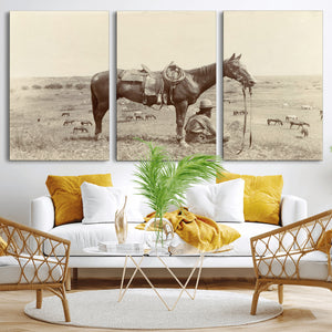 Cowboy Wall Art - Western Horse Canvas Print - Vintage