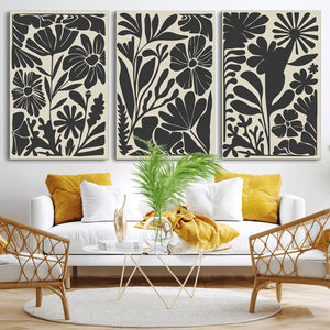 Modern Botanical Wall Art - Floral Black and White Canvas