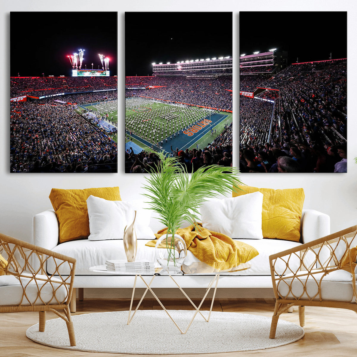 Ben Hill Griffin Stadium Night Game Triple Canvas Wall Art -
