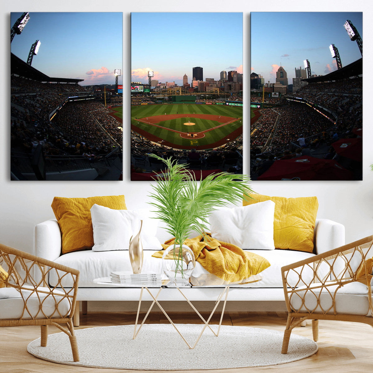 PNC Park Evening Game Triple Canvas Wall Art - Pittsburgh