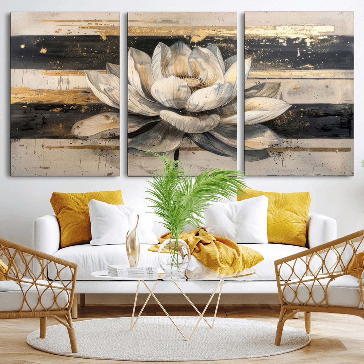 Lotus Flower Wall Art – Framed Abstract Floral Canvas