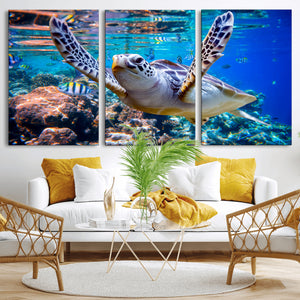 Underwater Sea Turtle Wall Art Canvas Print – Vibrant Ocean