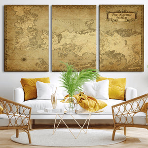 Vintage Game of Thrones Map Wall Art | Westeros and Essos