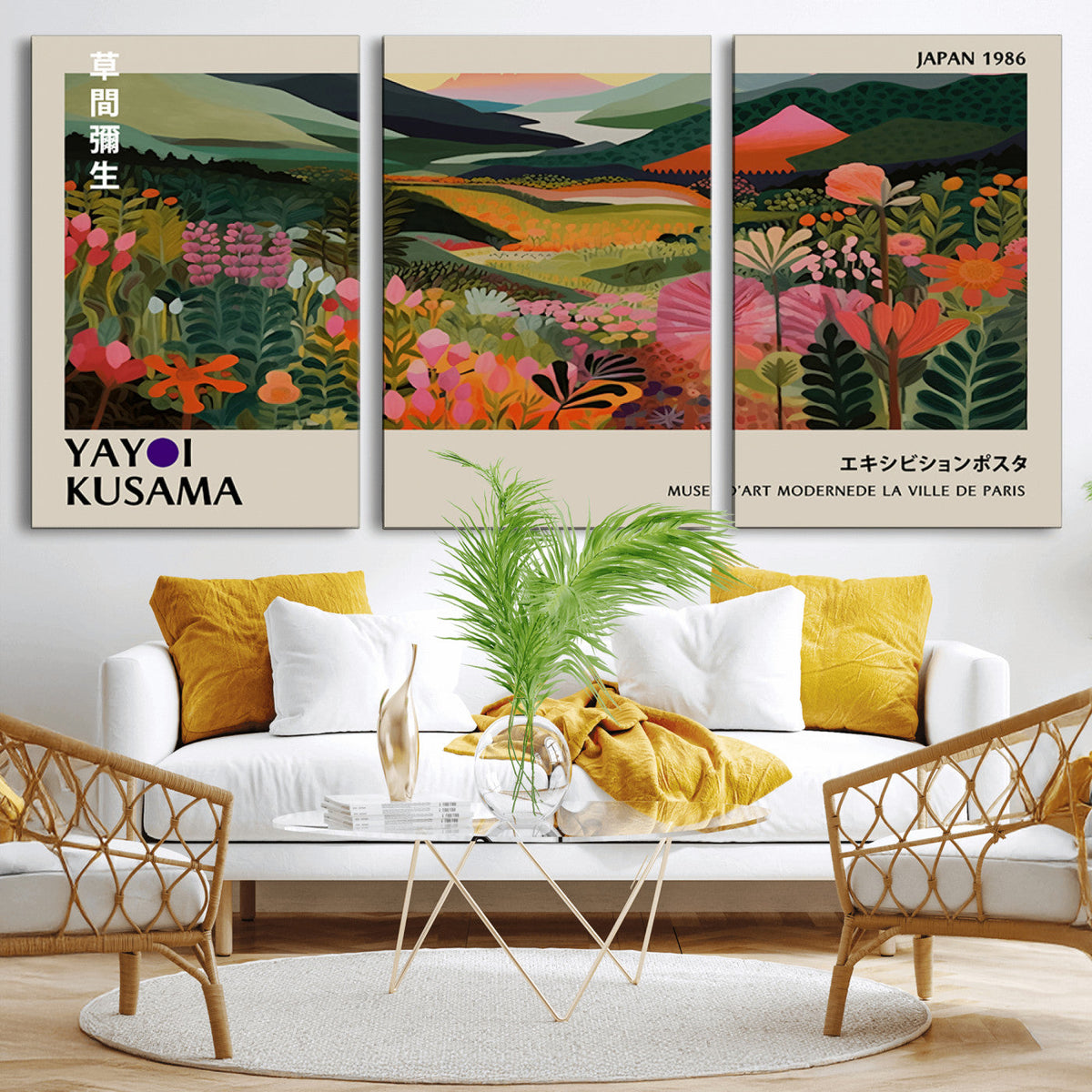 Yayoi Kusama Abstract Print, Vibrant Floral Mountain Art