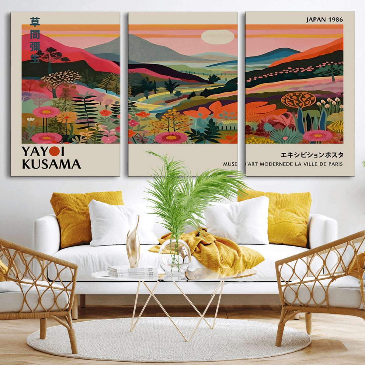 Yayoi Kusama Landscape Canvas Print, Vibrant Floral Mountain