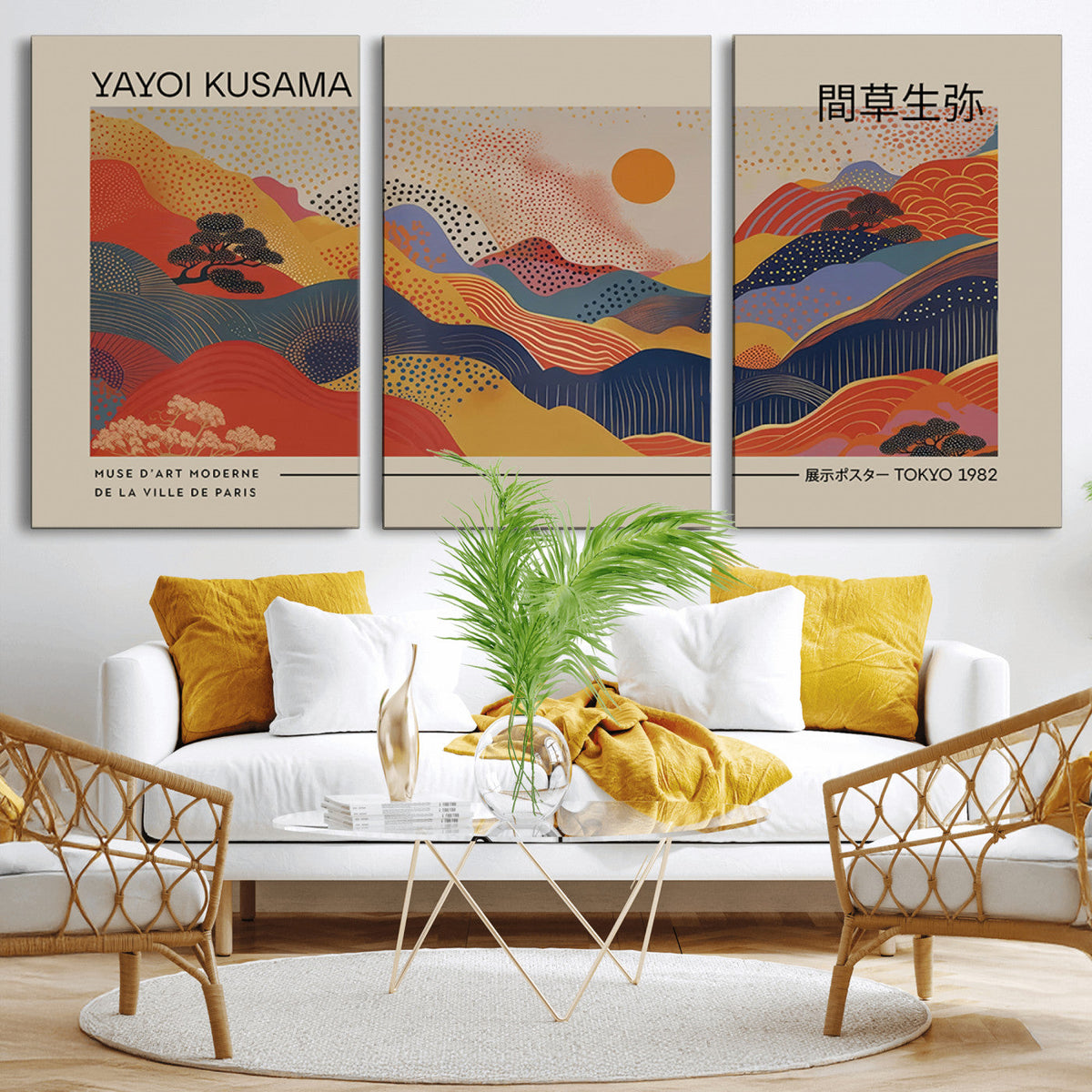 Yayoi Kusama Landscape Canvas Print, Vibrant Floral Mountain