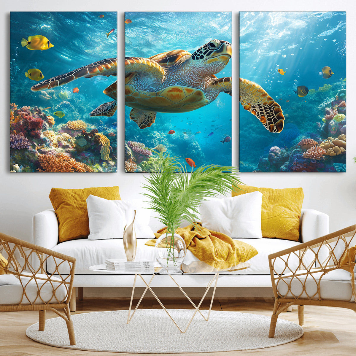 Sea Turtle Underwater Canvas Wall Art Print - Vibrant Ocean