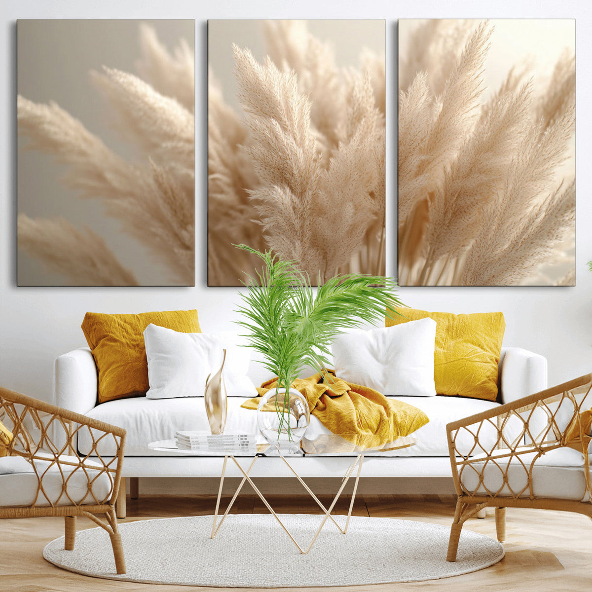 Pampas Grass Canvas Wall Art - Elegant Neutral Decor for