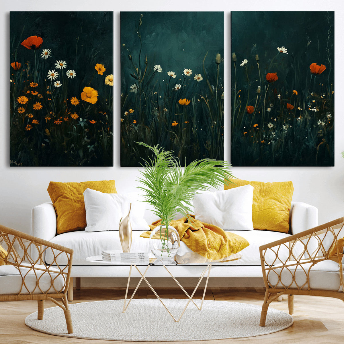 Framed Wildflower Field Wall Art, Framed Vintage Botanical
