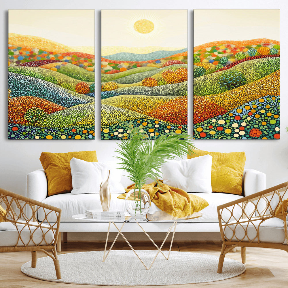 YAYOI KUSAMA Colorful Dot Art Landscape Canvas - Framed