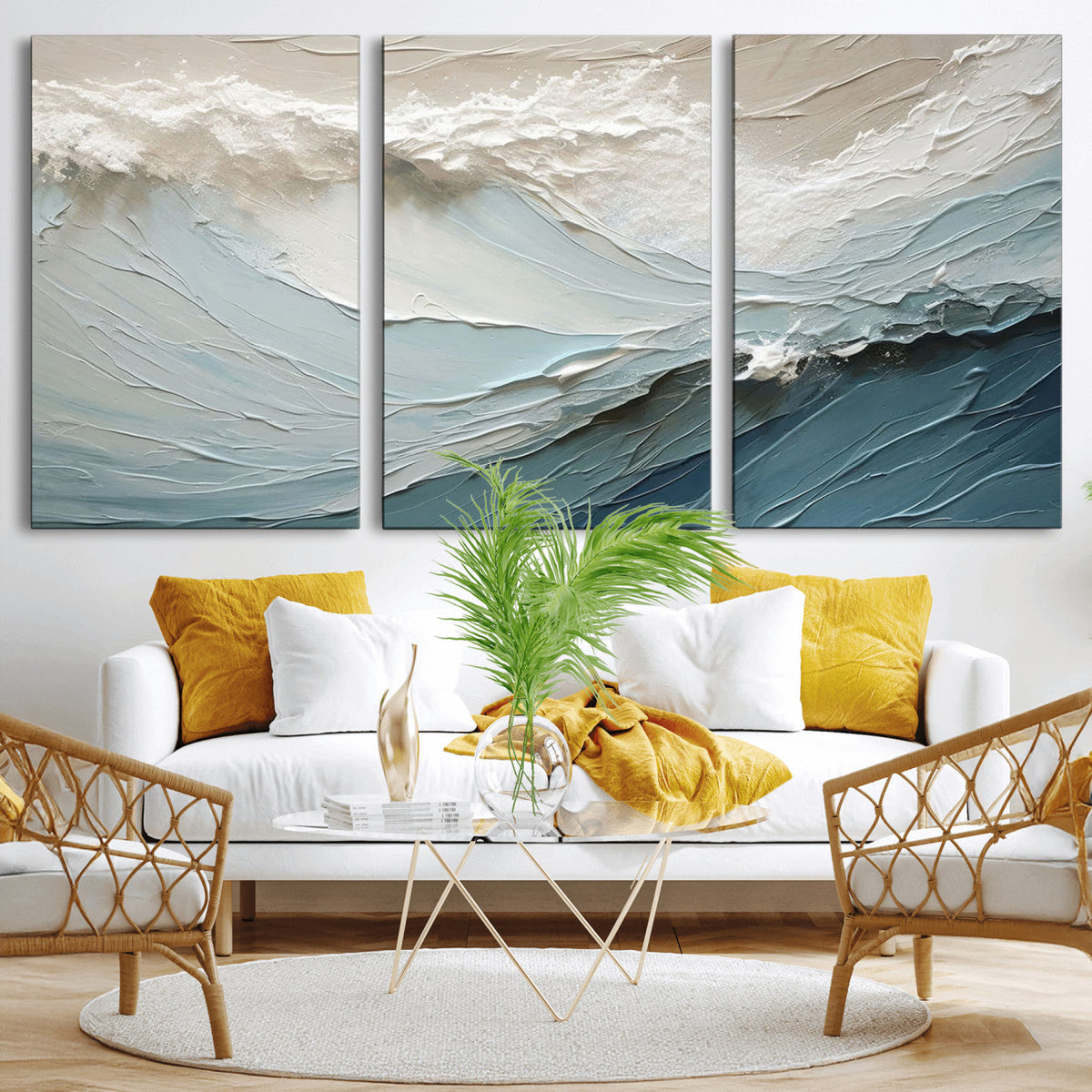 Waves Abstract Wall Art Print, Modern Framed Abstract Canvas