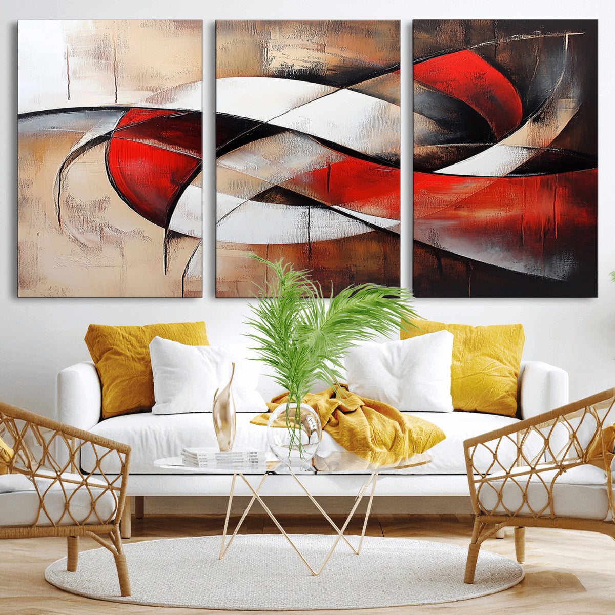Abstract Wall Art - Modern Red and White Canvas Wall Art