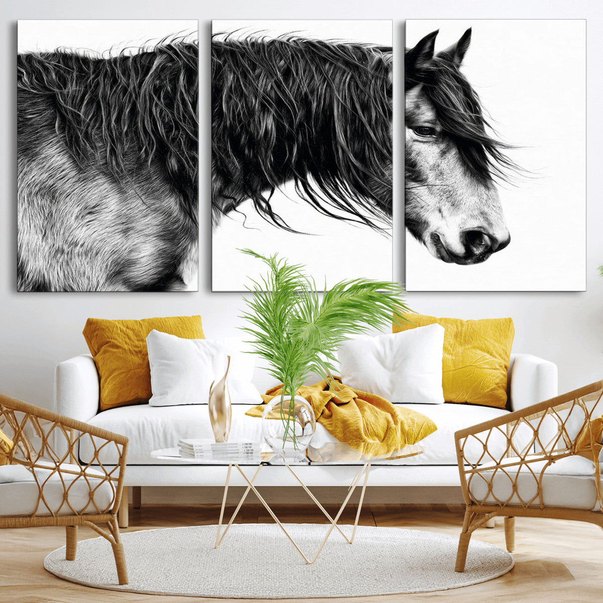 Black Horse Wall Art Canvas Print – Elegant Farmhouse Decor