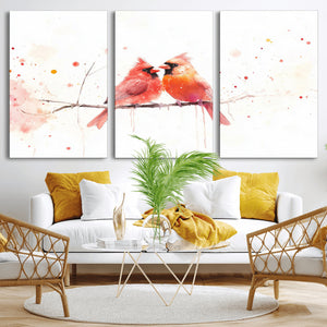 Cardinal Bird Canvas Wall Art - Male and Female Cardinal