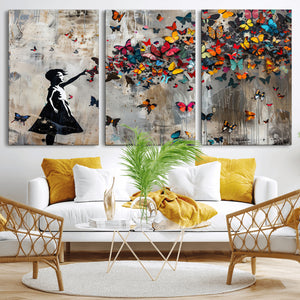 Banksy Butterfly Girl Wall Art – Modern Graffiti Canvas