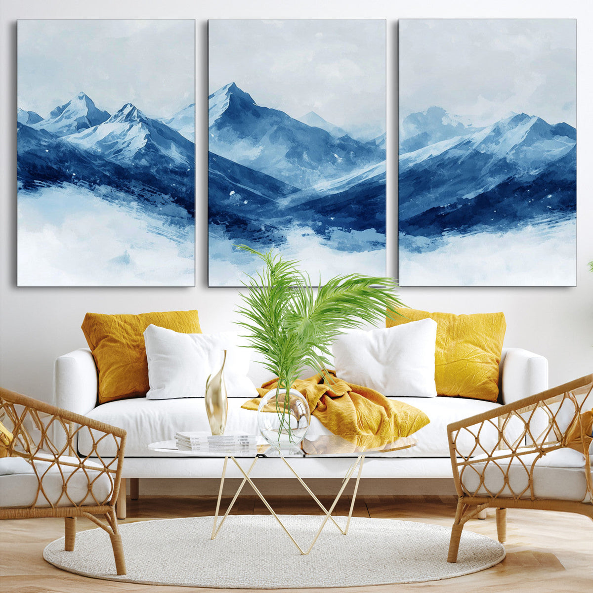 Blue Mountains Wall Art – Framed Snowy Range Canvas Artwork,