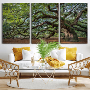 Historic Tree Wall Art – Framed Mossy Branch Canvas Artwork,