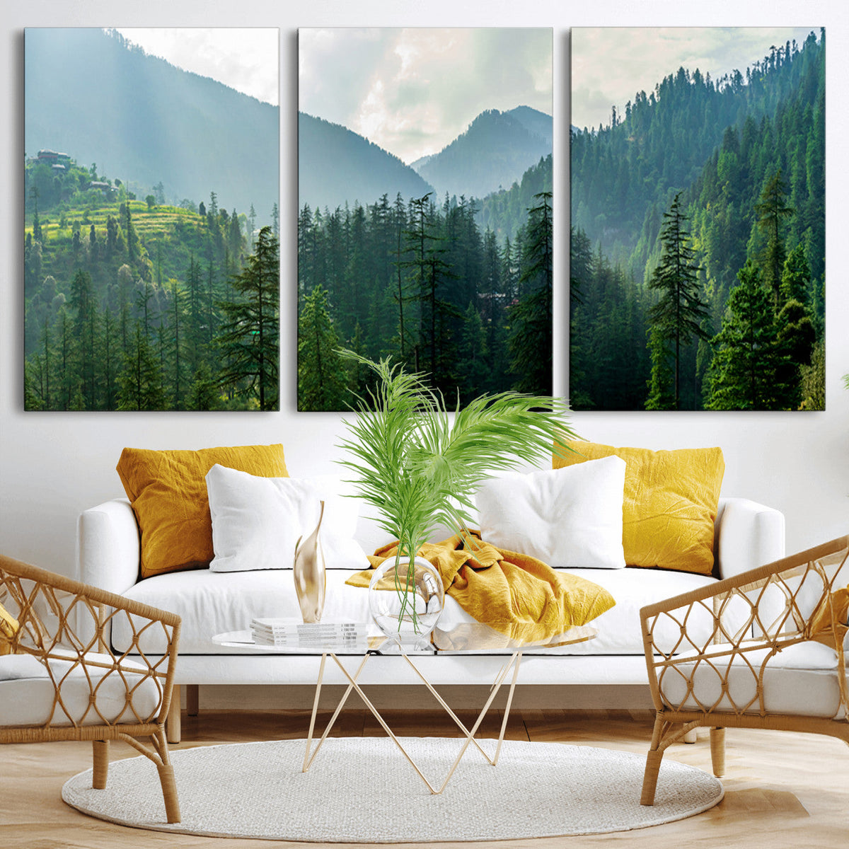 Misty Forest Mountain Wall Art Canvas Print – Framed Serene