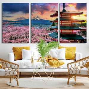 Mount Fuji Cherry Blossom Wall Art Canvas Print – Framed