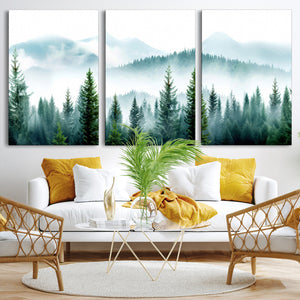 Pine Forest Wall Art Canvas Print – Misty Mountains Foggy